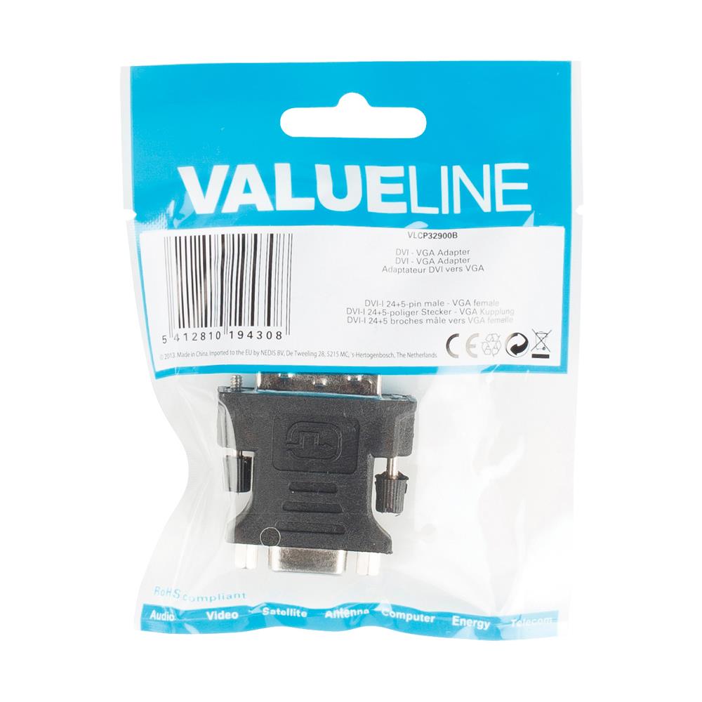 DVI-I / VGA, DVI-I, VGA, Maschio / femmina, Nero, Plastica, Sacchetto di politene - Foto 1